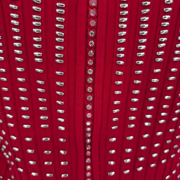 Radzoli Beaded Ribbed Sweater Long Sleeve Holiday Party Vegas Bling Red Large - Picture 6 of 16